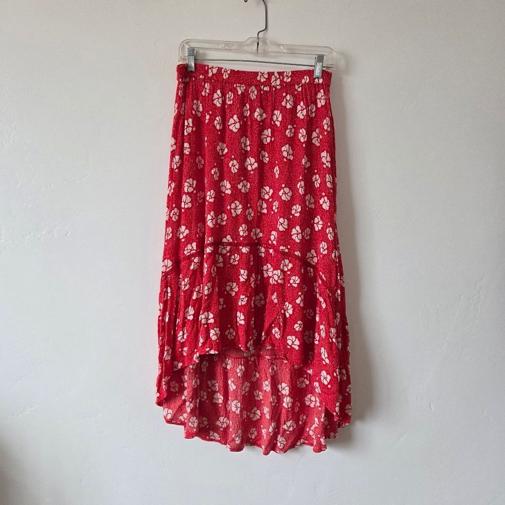 Sweet Salt High Low Skirt Red Floral Tropical Vacation Hawaii Luau Modest Medium